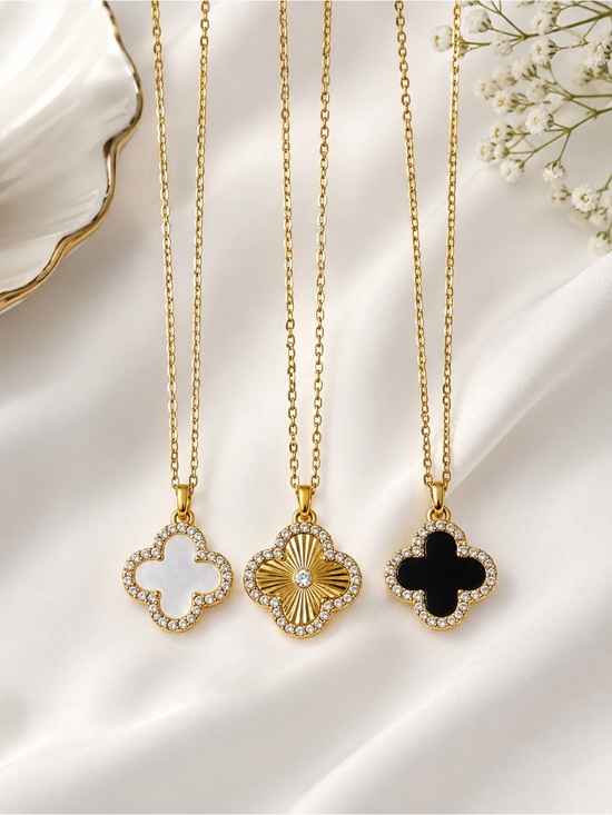 Jewelry - LOT 3pc Alhambra Gold Clover Pendant Necklace in White pearl Gold Black